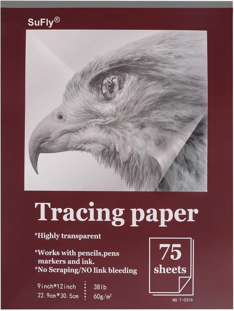 SUNFLY Tracing Paper for Drawing, 9 X 12'' Tracing Paper Pad, 75 Sheets Transparent Vellum Paper for Tracing Pads, 38lb/60gsm Translucent Trace Pad for Pencil Sketching, Image Tracing. - Image 1